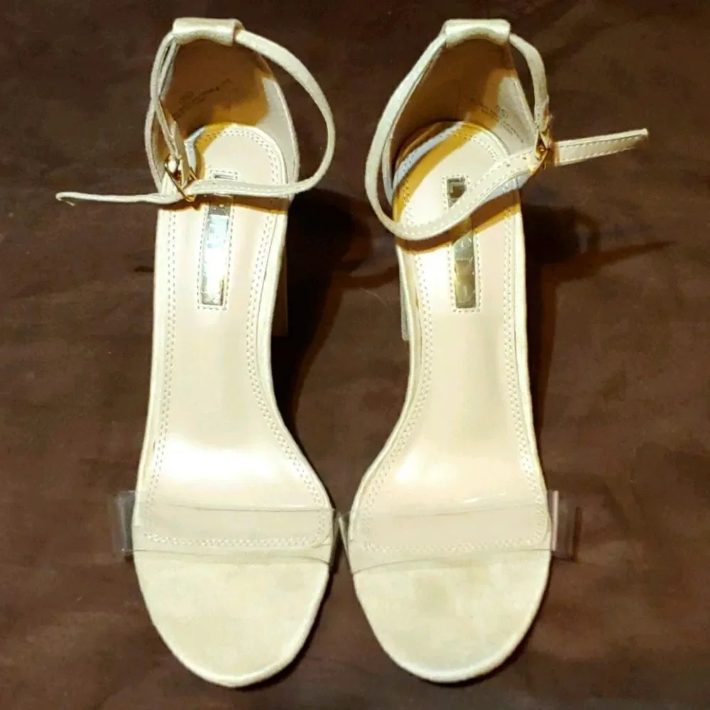 Liliana clear, and faux suede heeled sandal